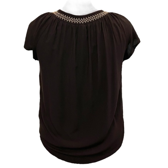 Faded Glory Peasant Short Sleeve Blouse with Shirring and Embroidery - Picture 9 of 12